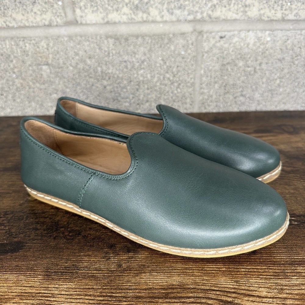Charix Loafers Green Leather Flats Istanbul Slip On Classic Shoes Size 39